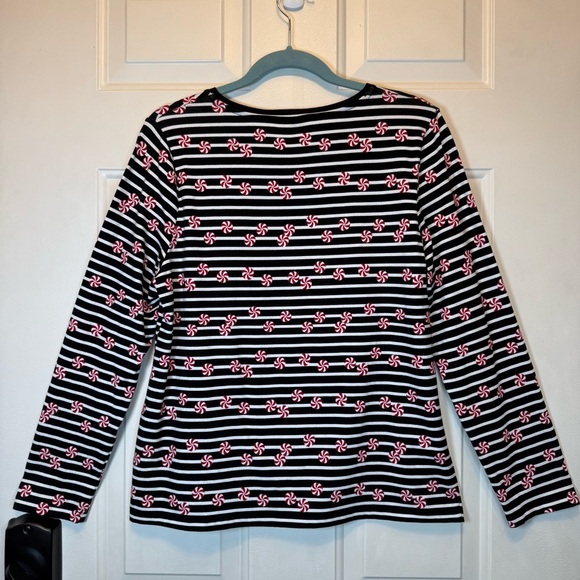 Talbots Black & White Sz LP Striped Top w/ Red Peppermint Candies/SequinsPattern - Picture 2 of 11